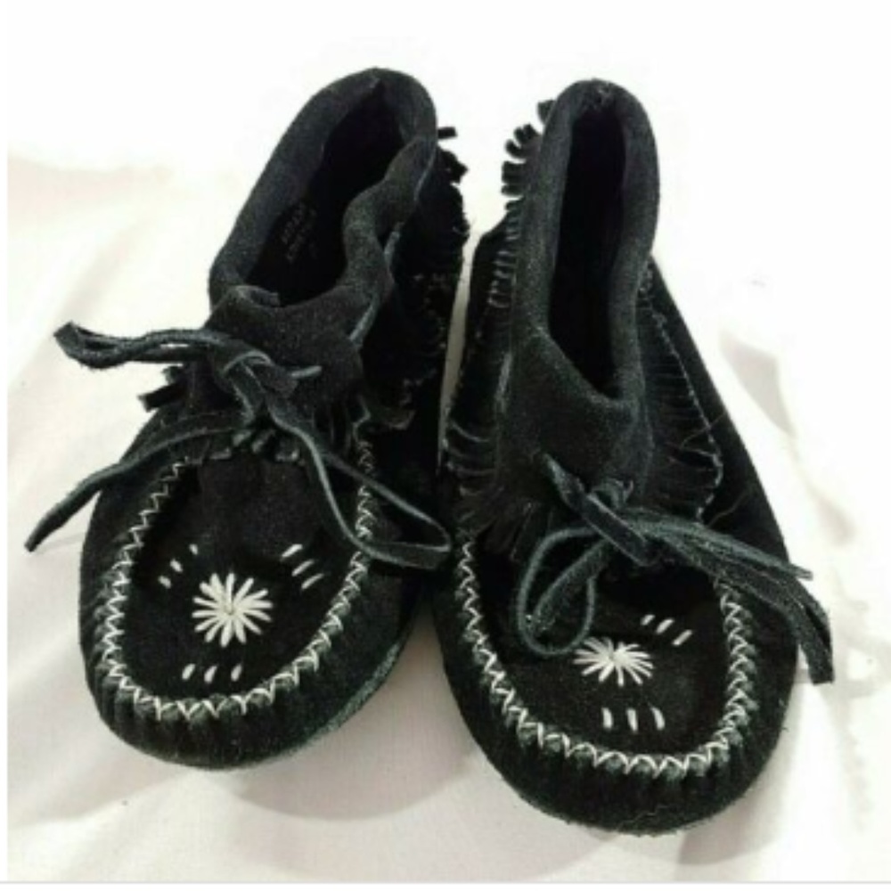 Moccasins Black Suede Ankle Bootie Concho  US 6